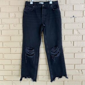 WE THE FREE Black Denim DISTRESSED Button-Fly MAGGIE STRAIGHT LEG Crop Jeans 26